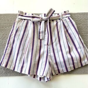 Red White Blue Striped Linen Blend Tie Waist Shorts Size Large